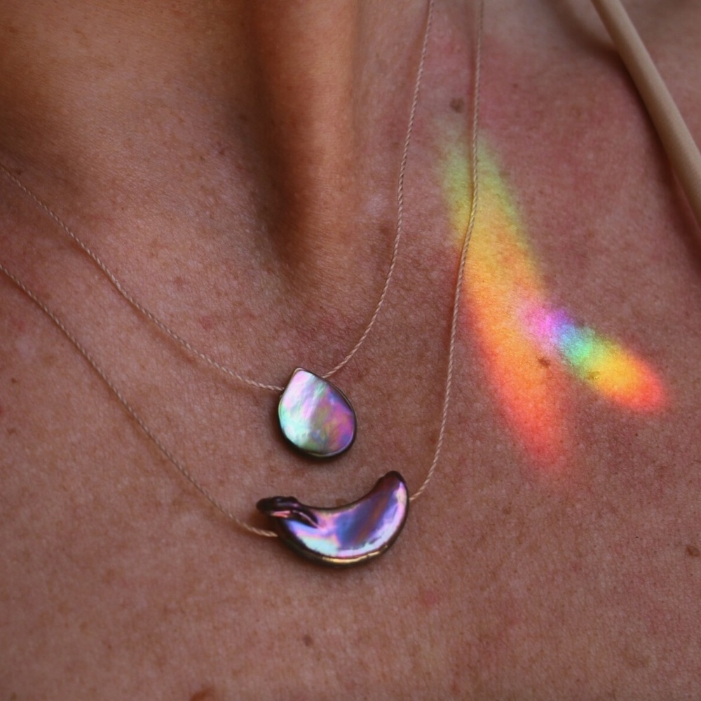 mother of pearl • 14 gold filled • peach skin cord